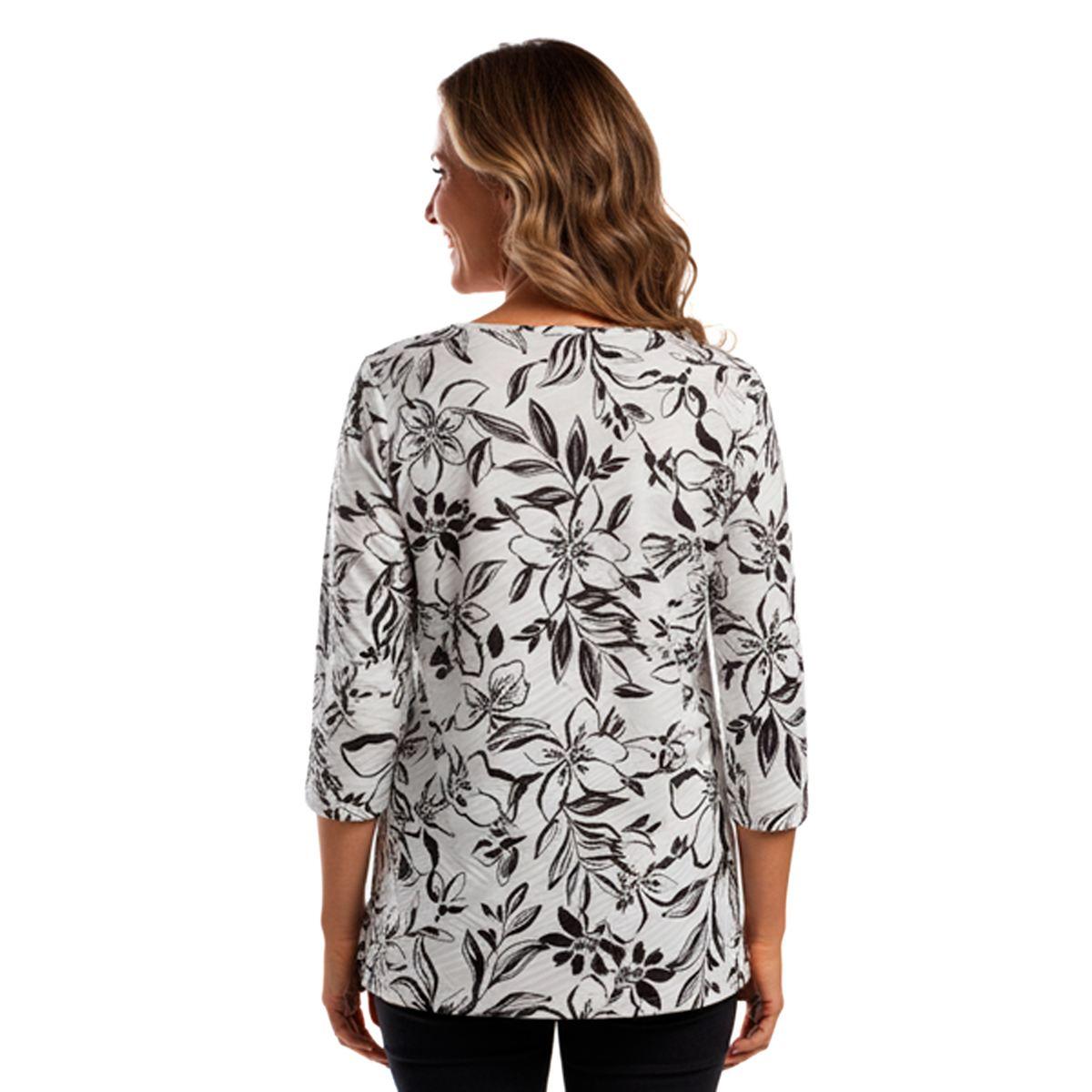Womens Emily Daniels 3/4 Sleeve Texture Round Neck Floral Blouse