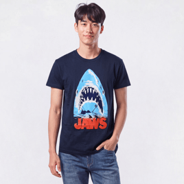 Young Mens Jaws Short Sleeve Graphic Tee - Navy