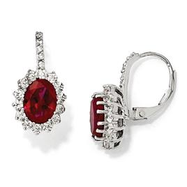 Sterling Silver & Ruby Lever Back Earrings