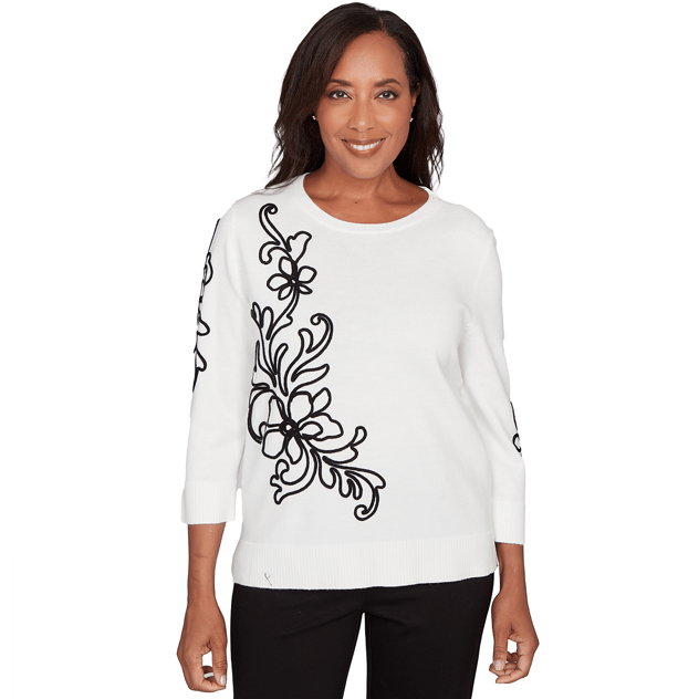 Womens Alfred Dunner Barcelona Floral Embroidery Sweater