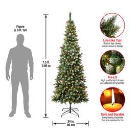 National Tree 7.5ft Cullen Slim Prelit Christmas Tree w/ Pinecone