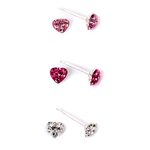 Kids sterling Silver Set of 3 Crystal Earrings