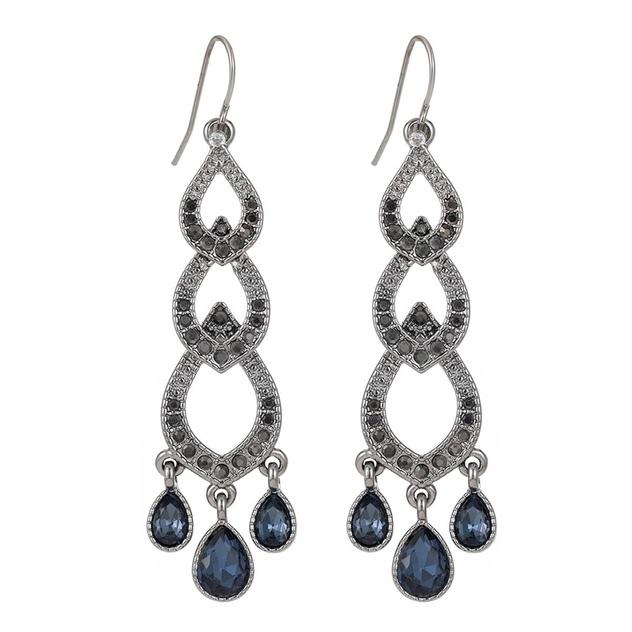 Roman Silver-Tone Hematite Marcasite Chandelier Earrings