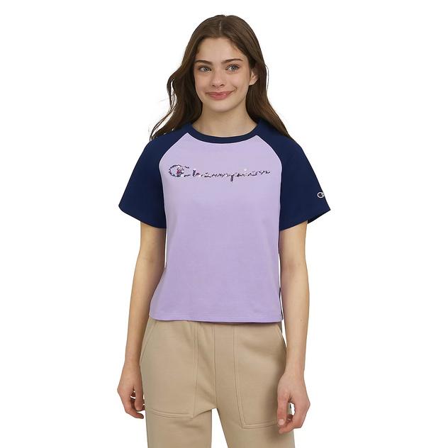 Girls (7-16) Champion® Color Block Puffy Floral Logo Tee