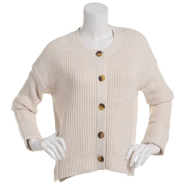 Juniors Pink Rose Mossy Wide Cuff Button Front Cardigan