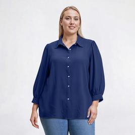 Plus Size Notations Crochet Trim Collar Airflow Blouse