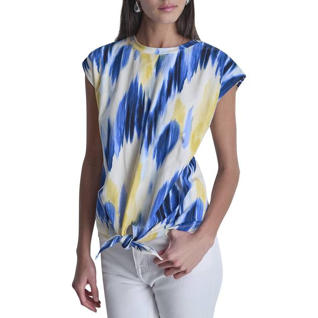 Womens DKNY Sport Cap Sleeve Abstract Knot Front Blouse