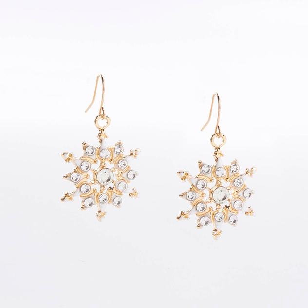 Gold & Enamel Snowflake Earrings