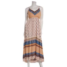 Juniors Angie Mix Print Crochet Trim Maxi Slip Dress