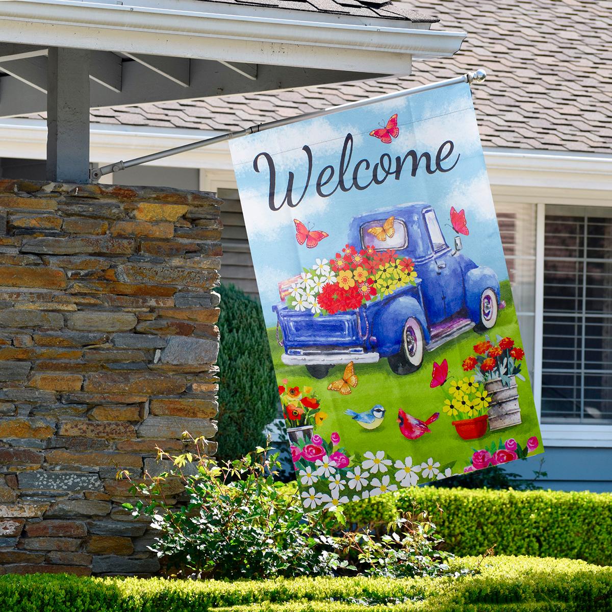 Northlight Seasonal Welcome Truck with Flowers Outdoor Flag