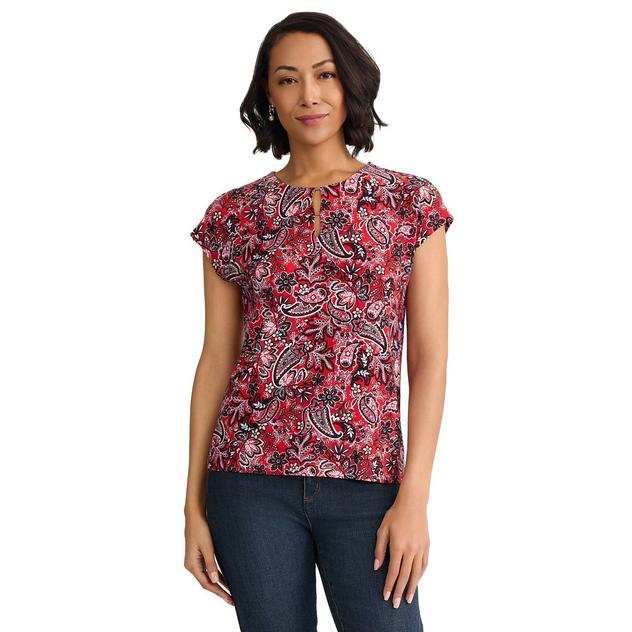 Womens Jones New York Cap Sleeve Keyhole Neck Paisley Blouse