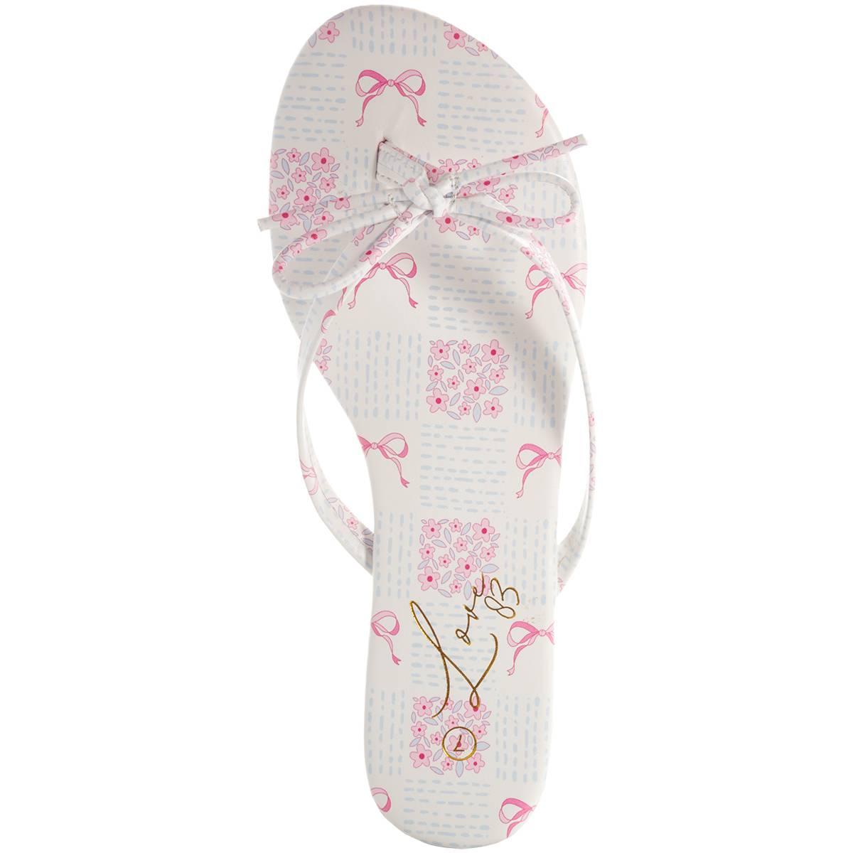 Womens Love 83 Bow and Floral Flip Flops