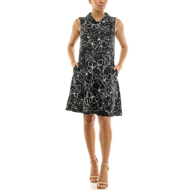 Womens Nina Leonard Sleeveless Floral Crepe Polo Dress