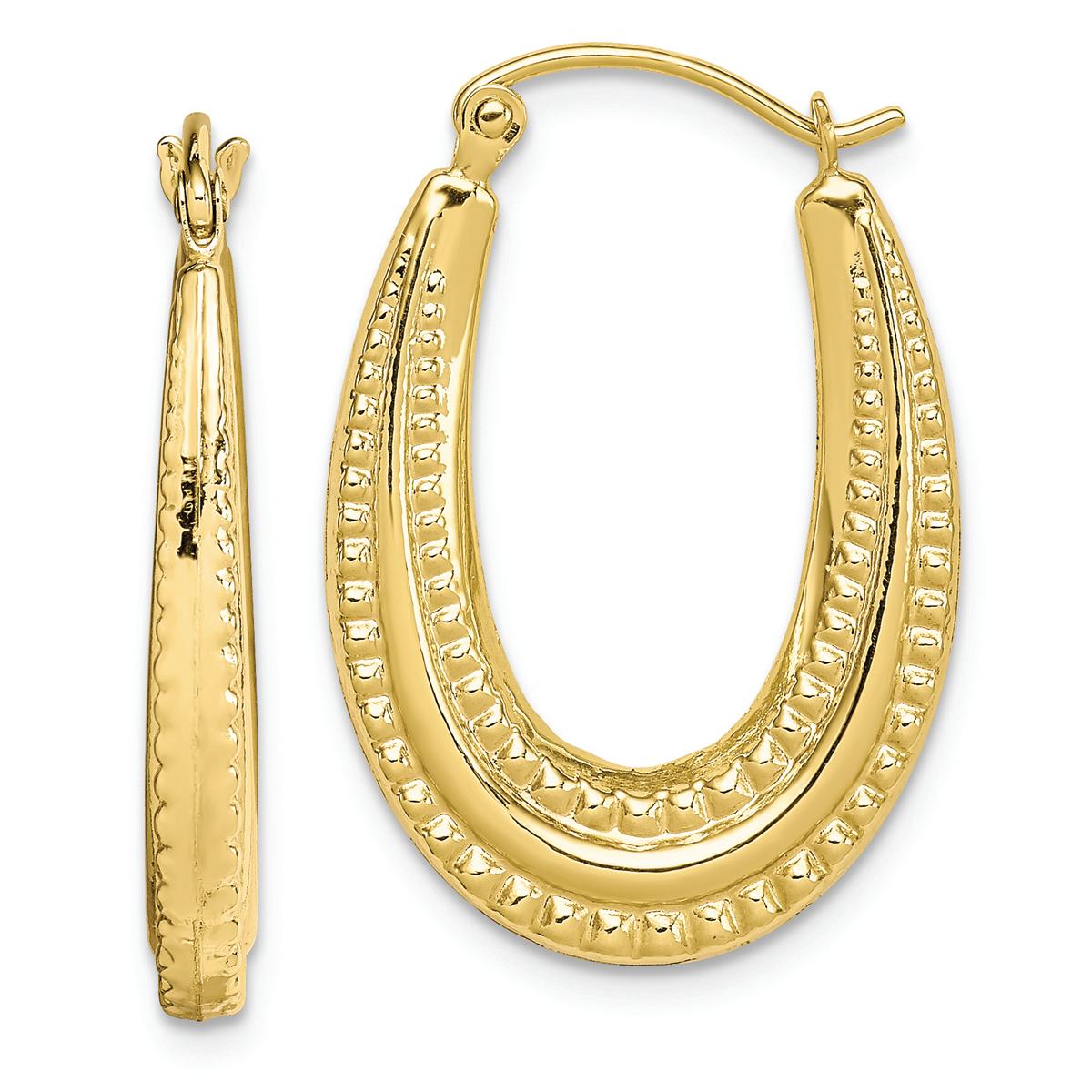 Gold Classics(tm) 10kt. Textured Oval Hollow Hoop Earrings