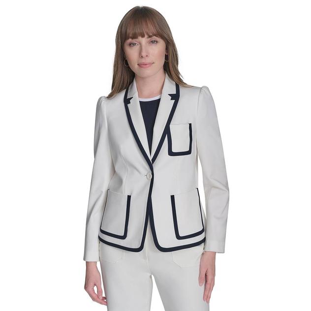 Womens Tommy Hilfiger Puff Sleeve One Button Tipped Blazer