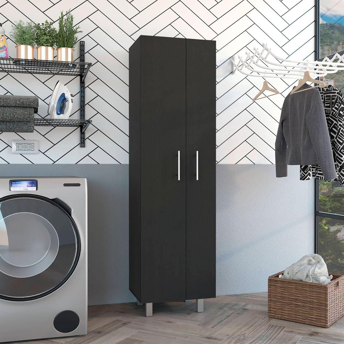 FM FURNITURE Norway Black Broom Closet Pantry