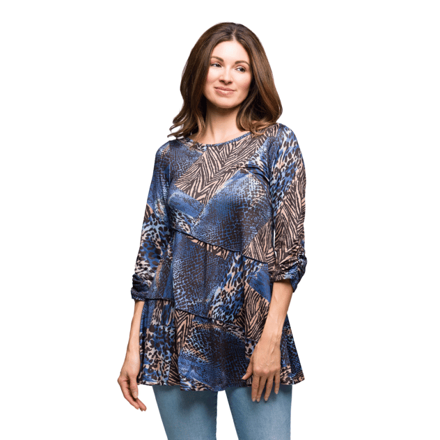 Womens 24/7 Comfort Apparel Blue Animal Print Tunic