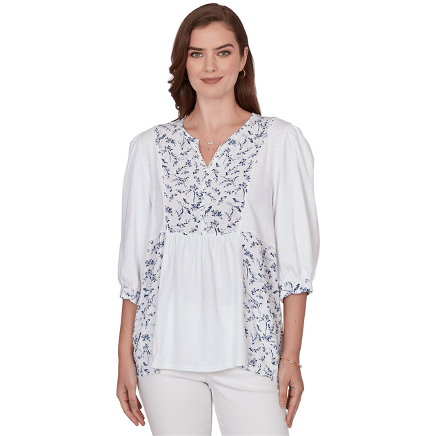 Petite Ruby Rd. French Riviera 3/4 Sleeve Mixed Floral Blouse