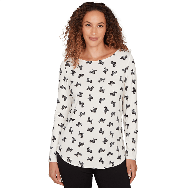 Petite Emaline Key Items Long Sleeve Boat Neck Dog Tee