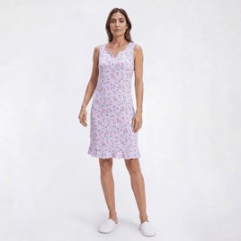 Womens Rene Rofe(R) Sleeveless Floral Crinkle Ruffle Hem Nightshirt