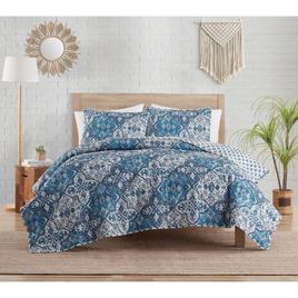 Indigo Ink White Denin Blue Reversible Medallion Boho Quilt Set