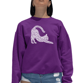 Womens LA Pop Art Stretching Cat - Word Art Crewneck Sweatshirt