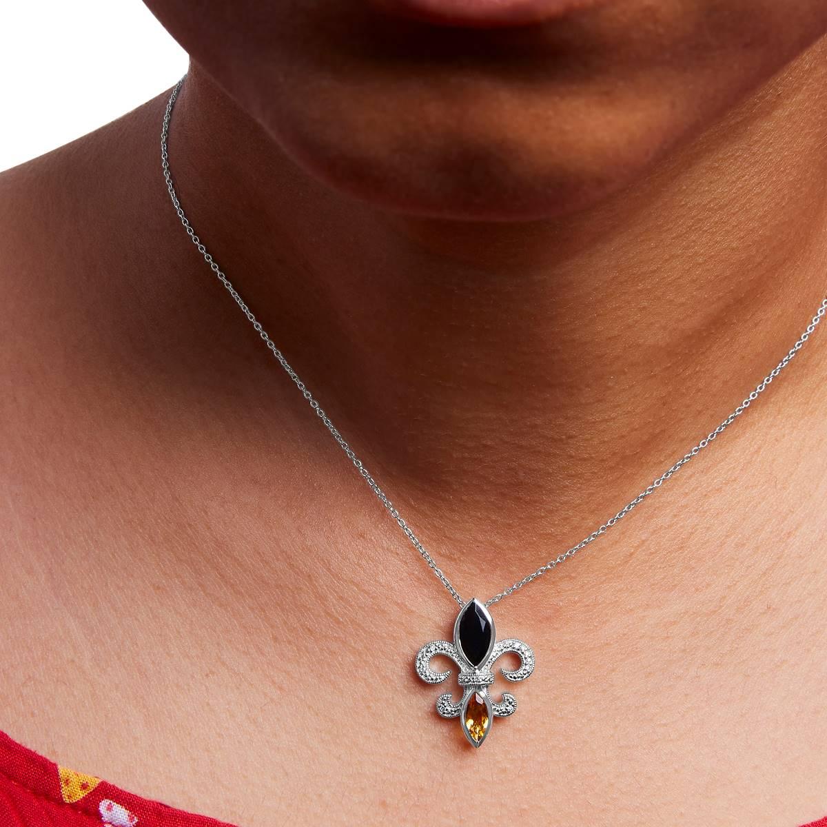 Haus of Brilliance Sterling Silver Onyx & Citrine Pendant