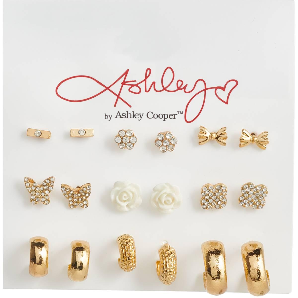 Ashley 9pr. Gold Plated Pave Butterflies & Flowers Earrings