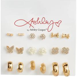 Ashley 9pr. Gold Plated Pave Butterflies & Flowers Earrings