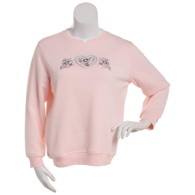 Plus Size Hasting & Smith Heart Floral Embroidered Sweatshirt