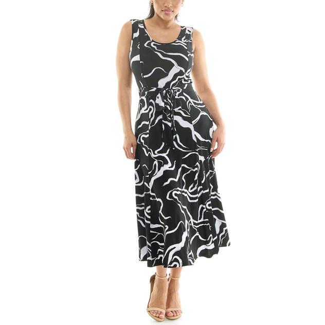 Womens Nina Leonard Sleeveless Abstract Midi Fit & Flare Dress