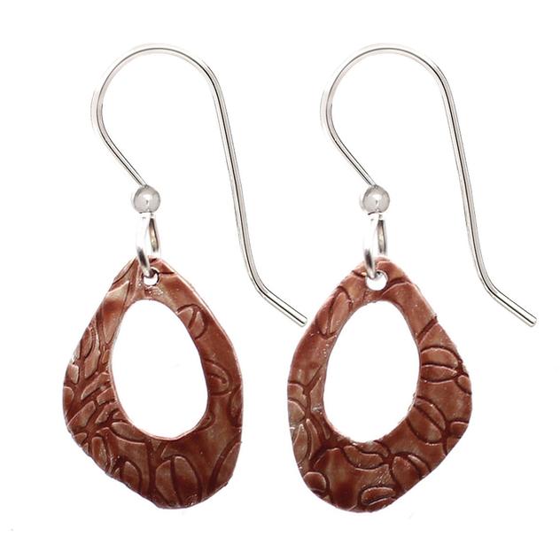 Silver Forest Organic Leaf Pattern Open Teardrop Earrings