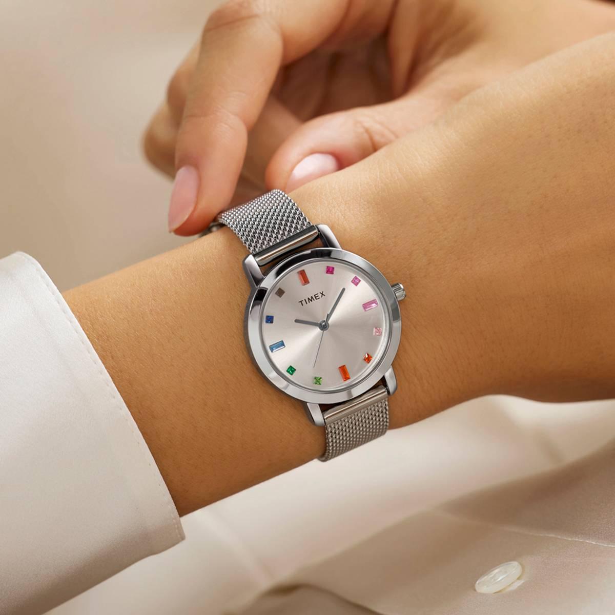 Womens Timex® Silver-Tone Sunray Dial Crystal Watch - TW2Y48600JT