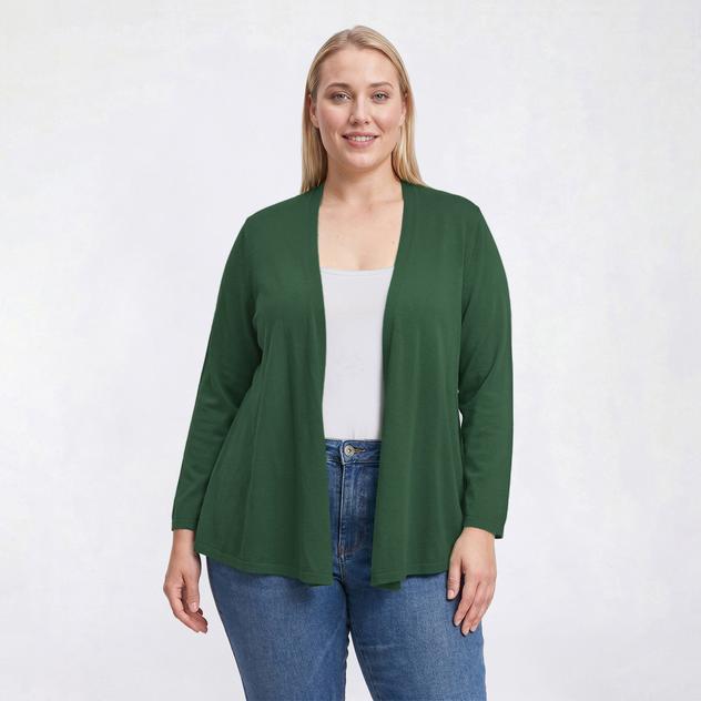 Plus Size Kasper Long Sleeve Open Front A-Line Cardigan