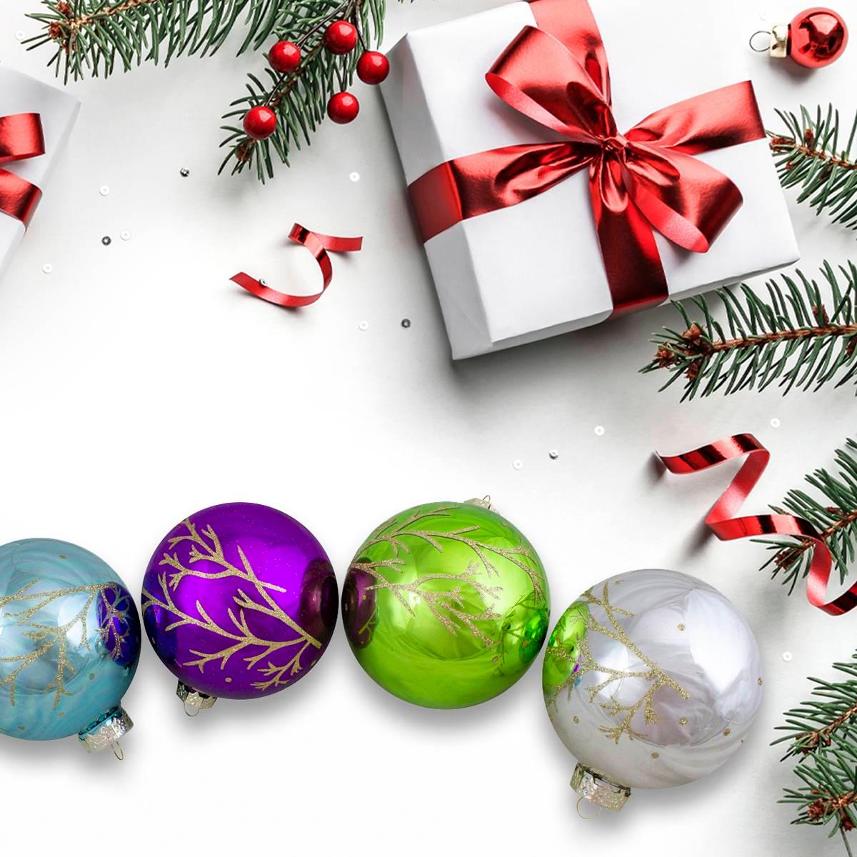 Northlight Seasonal 100mm Glass Christmas Ornaments - Set of 4