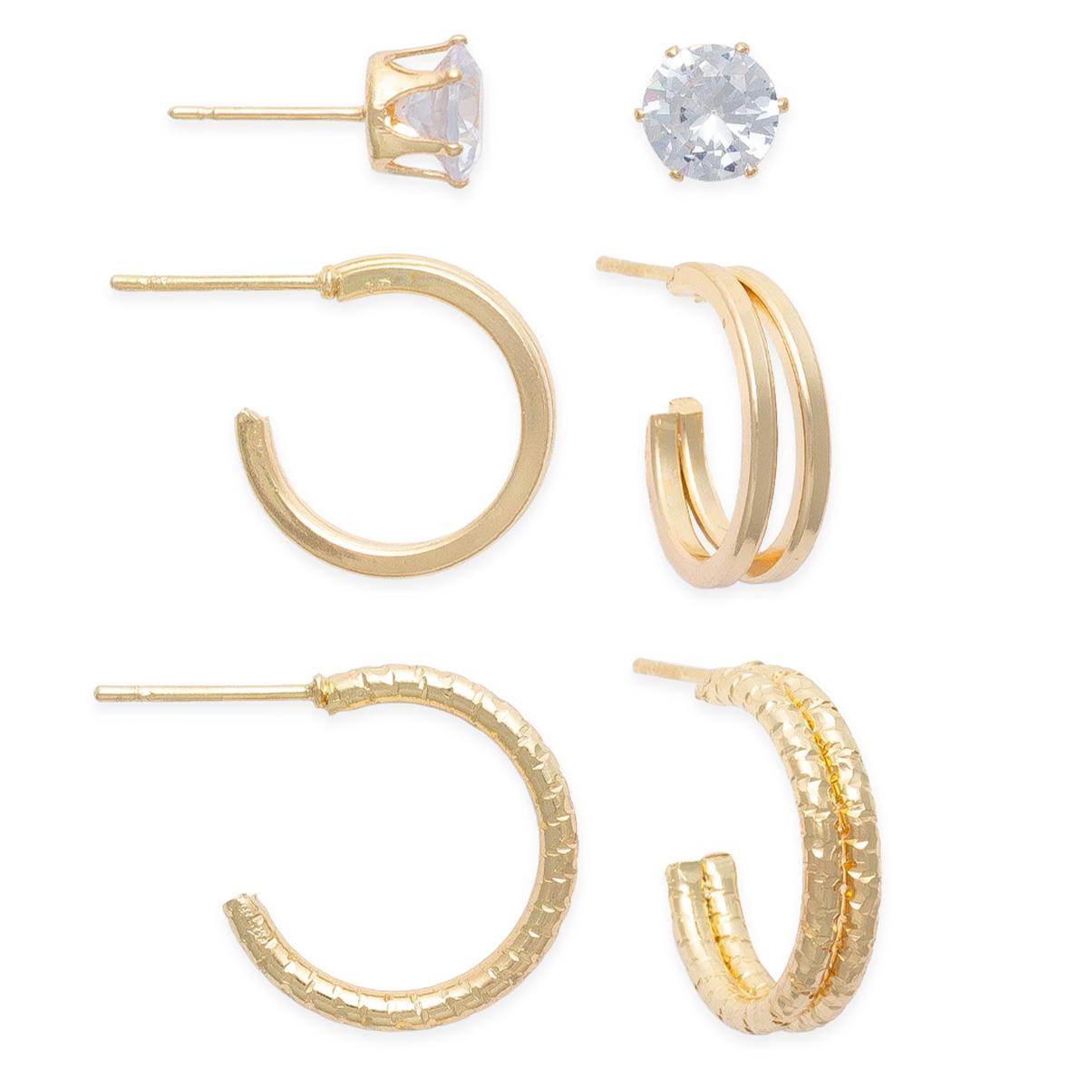Freedom 3pr. Gold-Tone CZ Textured Trio Earring Set