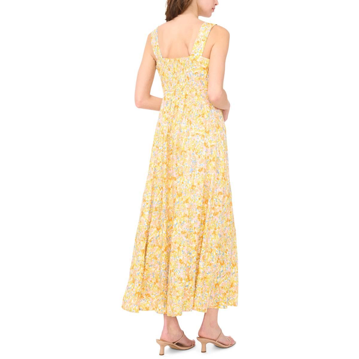 Womens MSK Sleeveless Square Neck Abstract Challis Midi Dress