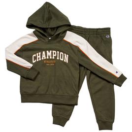 Boys (4-7) Champion(R) Pieced Hoodie & Joggers Set - Olive Night