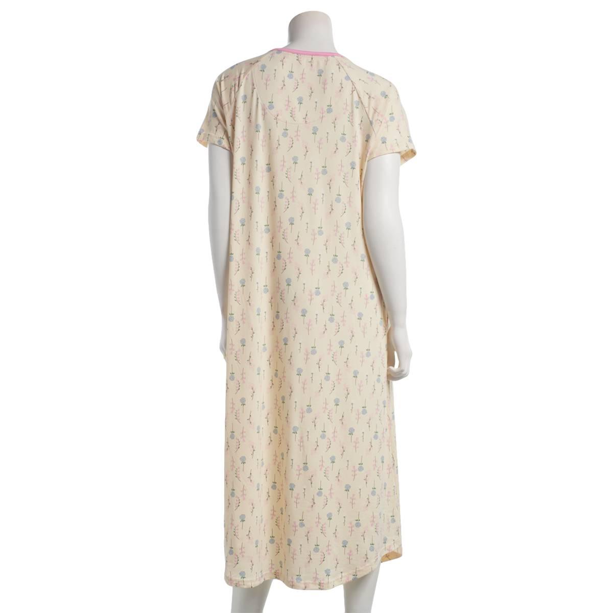 Womens White Orchid Short Sleeve Floral 46" Henley Nightshirt