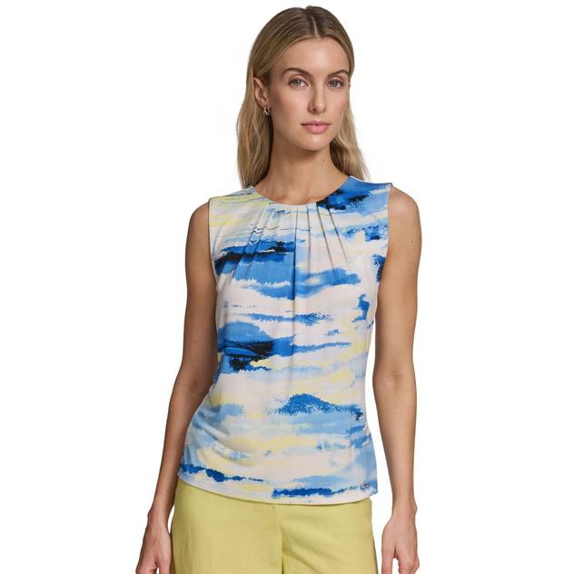 Womens Calvin Klein Sleeveless Pleat Front Abstract Blouse