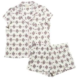 Womens Laura Ashley® Ribbed Floral Notch Collar Boxer Pajama Set