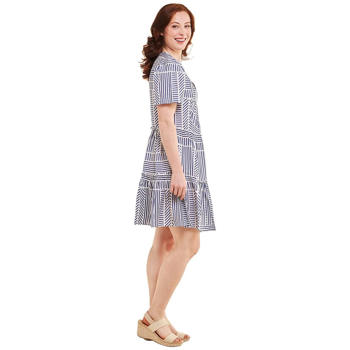 Womens Harper 241 Short Sleeve Tier Stripe Fit & Flare Dress