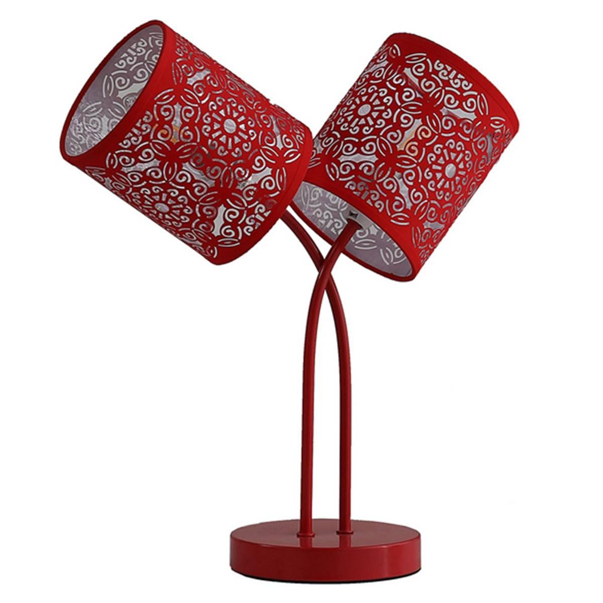 HomeRoots 17in. Red Metal Two Light Abstract Table Lamp