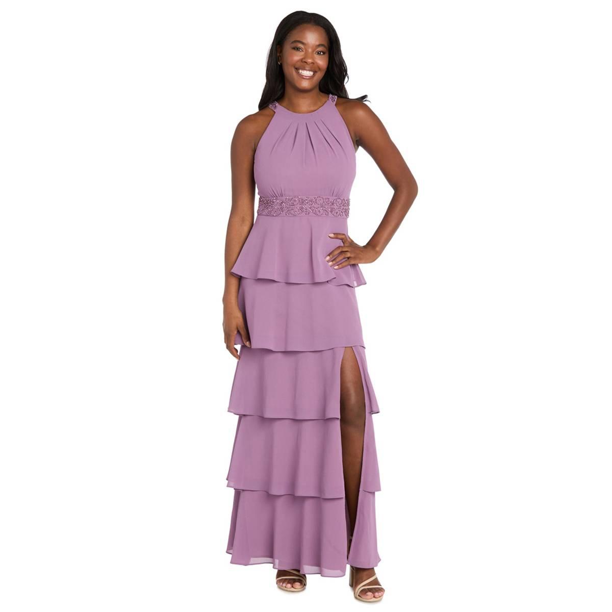 Womens R&M Richards Sleevless Beaded Trim Tier Gown