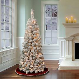 National Tree 4.5ft Acacia Pencil Slim Flocked Tree w/ 100 Lights