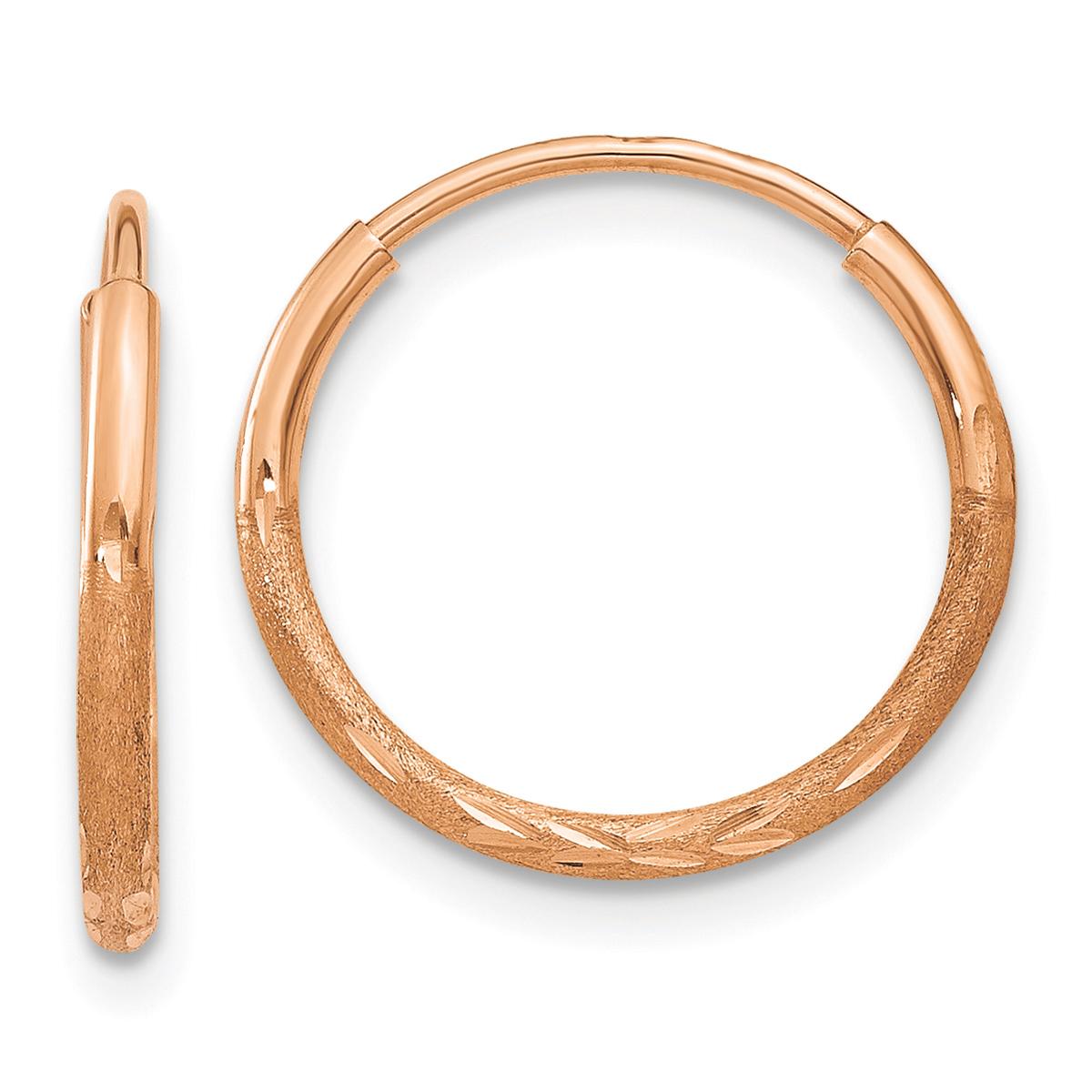 Gold Classics(tm) 14mm. 14kt. Rose Diamond Cut Hoop Earrings