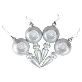 DAK 4ct. Matte Silver Retro Reflect Christmas Finial Ornament Set