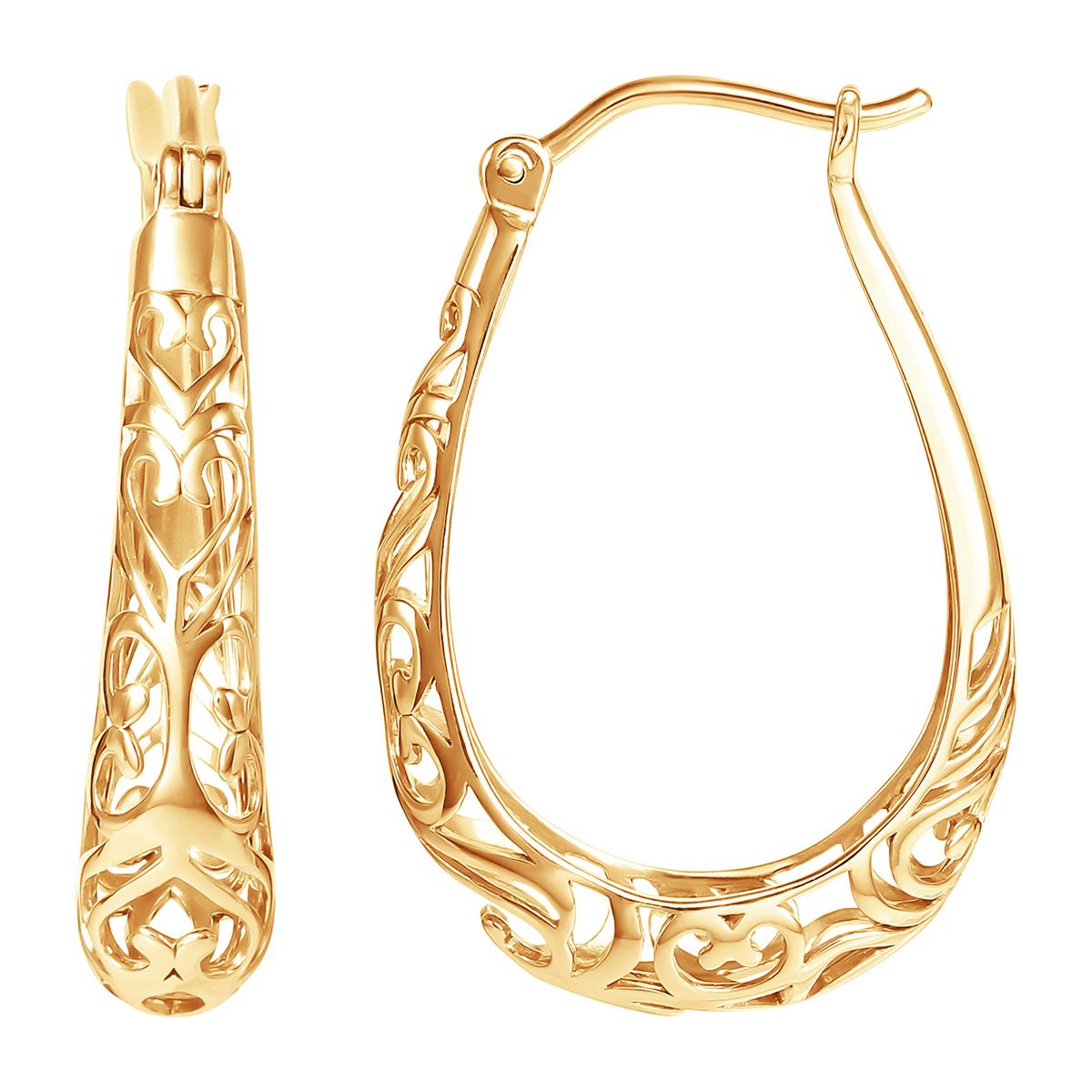 Ellen Tracy 14kt. Plated Sterling Silver Filigree Hoop Earrings