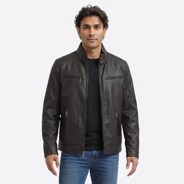 Mens London Fog Faux Leather Jacket w/ Stand Up Collar