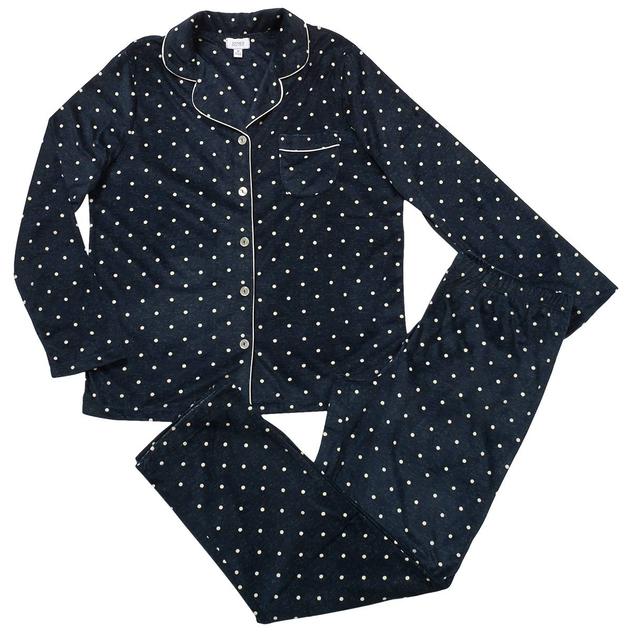 Womens Jones New York Notched Collar Navy Polka Dots Pajama Set